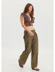 Pleated Bias Cut Buttoned Earth Color Bohemian Trousers 4464